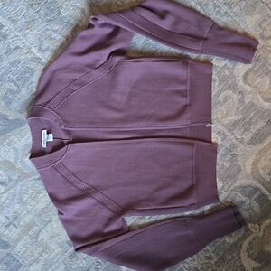 Athleta Advantage Sweater Zip Front Cardigan in Damask Mauve Small